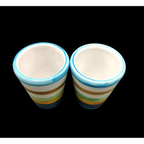 Set Of 2 Striped Ceramic Espresso/Shot Glasses 2.5x2 In Hand-Painted Multicolor - Picture 7 of 7